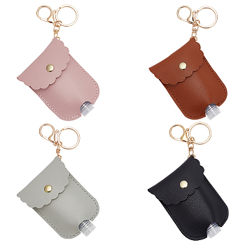 WADORN 4Pcs 4 Colors Plastic Hand Sanitizer Bottle with PU Leather Protector Cover, Portable Travel Squeeze Bottle Keychain Holder, Mixed Color, 160mm, 1pc/color