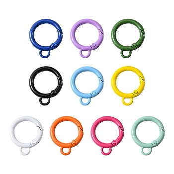 10Pcs Spray Painted Alloy Spring Gate Rings, Round Rings, Mixed Color, 31x25x4mm, Hole: 4.8mm, inner diameter: 18mm