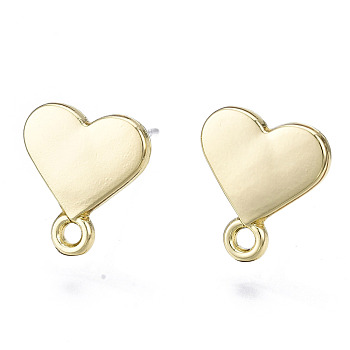 Alloy Stud Earring Findings, with Loop and Steel Pin, Heart with Plastic Protective Sleeve, Light Gold, 11.5x10.5mm, Hole: 1.4mm, Pin: 0.7mm