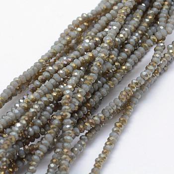 Electroplate Glass Beads Strands, Imitation Jade, Half Rainbow Plated, Faceted, Rondelle, Dark Slate Gray, 2.5x1.5mm, Hole: 0.5mm, about 197~201pcs/strand, 12.9 inch(33cm)