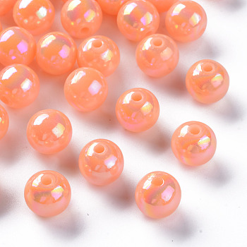 Opaque Acrylic Beads, AB Color Plated, Round, Light Salmon, 12x11mm, Hole: 2.5mm, about 566pcs/500g