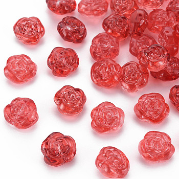 Transparent Baking Painted Glass Beads, Camellia, Crimson, 12.5x14x9mm, Hole: 1.2mm