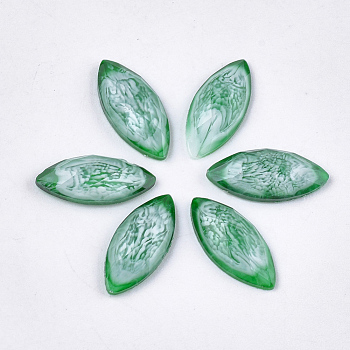 Epoxy Resin Cabochons, Faceted, Horse Eye, Green, 14.5~15x6.5~7x3mm