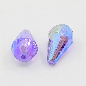 Opaque Eco-Friendly Poly Styrene Acrylic Beads, AB Color Plated, Faceted, teardrop, Medium Purple, 12.5x8mm, Hole: 1.5mm, about 1666pcs/500g