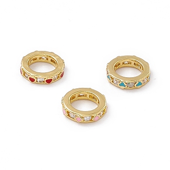 Rack Plating Brass Enamel Cubic Zirconia Linking Rings, Cadmium Free & Nickel Free & Lead Free, Real 18K Gold Plated, Long-Lasting Plated, Round Ring, Mixed Patterns, 9x2mm, Inner Diameter: 5.5mm