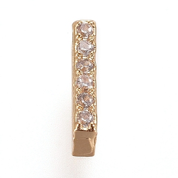 Golden Plated Brass Micro Pave Cubic Zirconia Slide Charms, Letter, Clear, Letter.I, 7~7.5x1.5~6.5x3mm, Hole: 6x1mm