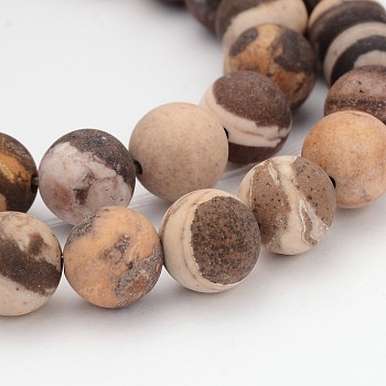 Frosted Round Natural Zebra Jasper Beads, 8mm, Hole: 1mm, about 48pcs/strand, 14.9 inch