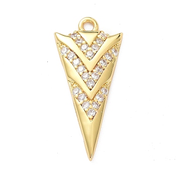 Brass Micro Pave Clear Cubic Zirconia Pendants, Triangle, Golden, 22x10x2mm, Hole: 1.4mm