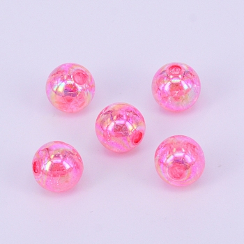 Electroplate Crackle Acrylic Beads, AB Color Plated, Round, Hot Pink, 8mm, Hole: 2mm, about 1800pcs/500g