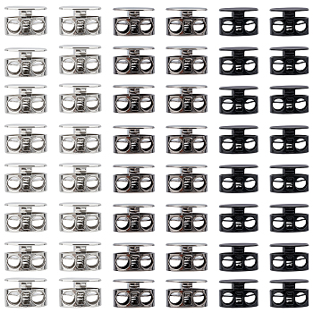 48Pcs 3 Colors Alloy Cord Locks, Flat Round, Mixed Color, 14x9.5mm, Hole: 4x3.5mm, 16pcs/color