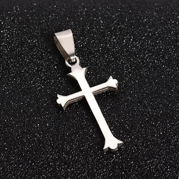 201 Stainless Steel Cross Pendants, Stainless Steel Color, 33x18x1.5mm, Hole: 3.5x10mm
