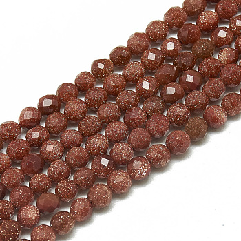 Synthetic Goldstone Beads Strands, Faceted, Round, 3~3.5mm, Hole: 0.3mm, about 113pcs/strand, 14.9 inch