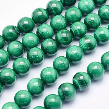 Natural Malachite Beads Strands, Round, 11.5~12mm, Hole: 1mm, about 35pcs/strand, 15.7 inch(40cm)