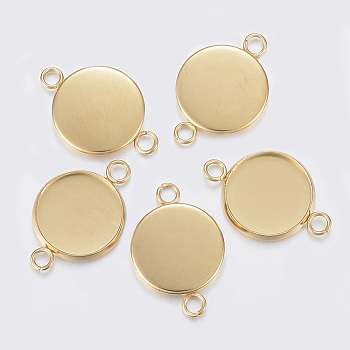 304 Stainless Steel Cabochon Connector Settings, Plain Edge Bezel Cups, Flat Round, Golden, 31x22x2mm, Hole: 3mm, Tray: 20mm