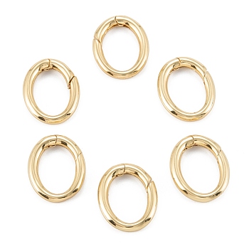 Brass Spring Gate Rings, Long-Lasting Plated, Oval, Real 18K Gold Plated, 20x16x3mm
