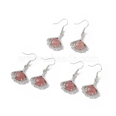 Gemstone Ginkgo Leaf Dangle Earrings with Crystal Rhinestone(EJEW-A092-03P)-2