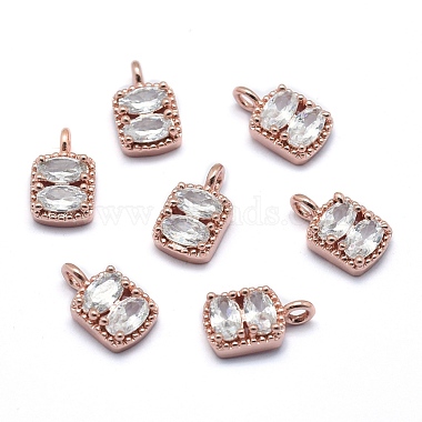 Real Rose Gold Plated Clear Rectangle Brass+Cubic Zirconia Charms