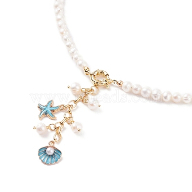 Starfish and Shell Pendant Necklace with Grade A Natural Pearl for Women(NJEW-JN03799)-4