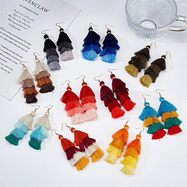 10 Pairs 10 Colors Multi-layer Cotton Tassel Dangle Earrings(EJEW-AN0001-67)-7