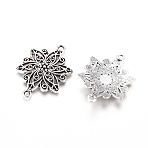 Tibetan Style Links connectors, Alloy, Lead Free and Cadmium Free, Flower, Antique Silver Color, Size: about 40mm long, 28mm wide, 2.5mm thick, hole: 2.5mm, 230pcs/1000g(TIBEP-LF9500YKG-AS-LF)
