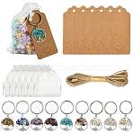 Natural & Synthetic Mixed Stone Keychains, with Organza Gift Bags, Paper Price Tags and Jute Cord, Tree of Life, Antique Silver & Stainless Steel Color, 55mm, Pendant: 28x25.5x5~6mm, 9pcs/bag(KEYC-FS0001-14)