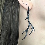 Alloy Hoop Earrings, Deer Horn, Black, 60x17mm(FS-WGCE3CC-01)