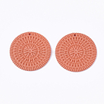 Acrylic Pendants, Imitation Woven Rattan Pattern, Flat Round, Tomato, 47x5mm, Hole: 2mm(OACR-T014-03G)
