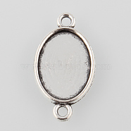Antique Silver Tibetan Style Alloy Flat Oval Cabochon Connector Settings, Cadmium Free & Lead Free, Tray: 18x13mm, 29x16x2mm, Hole: 2mm(X-TIBE-M022-06AS)