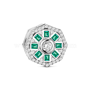 TINYSAND Rhodium Plated 925 Sterling Silver Spring Is Coming European Beads, with Cubic Zirconia, Platinum, Light Sea Green, 12.67x12.54x11.48mm, Hole: 4.47mm(TS-C-195)