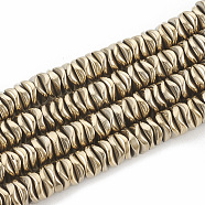 Electroplate Non-magnetic Synthetic Hematite Beads Strands, Wavy, Flat Round/Disc, Golden Plated, 6~6.5x6~6.5x1.5~2mm, Hole: 1mm, about 215pcs/strand, 16.14 inch(G-N0321-07L)