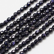 Synthetic Blue Goldstone Beads Strands, Faceted Round, 2mm, Hole: 0.8mm, about 190pcs/strand, 16 inch(G-A129-2mm-G03)