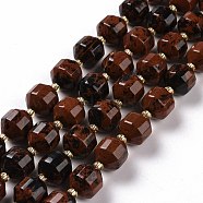 Natural Mahogany Obsidian Beads Strands, with Seed Beads, Faceted Bicone Barrel Drum, 9~10mm, Hole: 1.2mm, about 29~32pcs/strand, 14.45~14.84 inch(36.7~37.7cm)(G-G990-F12)
