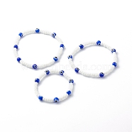 Glass Beads & Handmade Lampwork Beads Stretch Bracelets Set for Parents & Kid, Evil Eye, Blue, Inner Diameter: 1-3/4 inch(4.5~7.2cm), 3pcs/set(BJEW-JB06475)