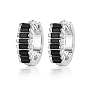 Cubic Zirconia Hoop Earrings, Rhodium Plated 925 Sterling Silver Earrings for Women, with S925 Stamp, Platinum, Black, 10x3mm(DI7487-11)