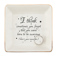 Porcelain Square Ring Holder, Jewelry Tray, for Holding Small Jewelries, Rings, Necklaces, Earrings, Bracelets, Trinket, for Women Girls Birthday Gift, Word, 10.5x10.5x2.7cm(DJEW-WH0013-015)