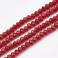 Opaque Solid Color Glass Beads Strands, Faceted, Rondelle, Red, 3~3.5x2.5~3mm, Hole: 0.5mm, about 123~127pcs/strand, 13.39~13.78 inch(34~35cm)(GLAA-S178-14C-02)