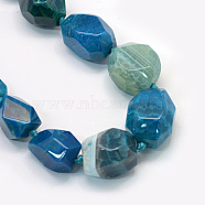 Faceted Nuggets Natural Dyed Agate Graduated Beads Strands, Dodger Blue, 14~35x13~28x11~13mm, Hole: 2~3mm, about 17~21pcs/strand, 15.7 inch(G-L456-17B)
