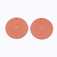 Acrylic Pendants, Imitation Woven Rattan Pattern, Flat Round, Tomato, 47x5mm, Hole: 2mm(OACR-T014-03G)