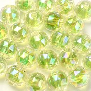 Two Tone UV Plating Rainbow Iridescent Acrylic Beads, Faceted, Round, Green, 15x15.5mm, Hole: 3.8mm(TACR-D010-06C)