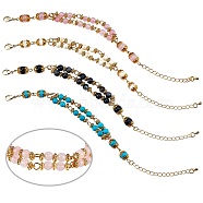 4Pcs 4 Style Gemstone Beaded Multi-strand Bracelets Set for Women, Golden, 6-5/8~6-7/8 inch(16.7~17.4cm)(BJEW-SW00038)