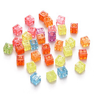 Transparent Acrylic Beads, Horizontal Hole, Cube with Mixed Initial Letters, Mixed Color, 6x6x6mm, Hole: 3mm, about 3800pcs/500g(TACR-R150-02)
