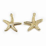 Brass Pendants, Starfish/Sea Stars, Real 18K Gold Plated, 22x21x2mm, Hole: 1mm(KK-N200-051)