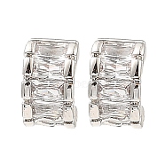 Brass Pave Clear Cubic Zirconia Curved Rectangle Stud Earrings, for Women, Platinum, 7x4mm(EJEW-G362-10P)