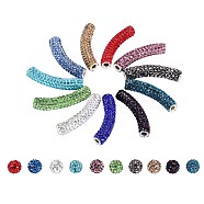 11Pcs 11 Style Brass Middle East Rhinestone Beads, Tube, with 20Pcs 10 Colors Round Polymer Clay Rhinestone Beads, Mixed Color, 10~46.5x9~10mm, Hole: 1.8~4mm(RB-SZ0001-06)