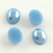 Pearlized Plated Opaque Glass Cabochons, Oval, Light Sky Blue, 13x10x5mm(X-PORC-S804-10x14-37)
