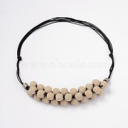 (Jewelry Parties Factory Sale)Lava Rock Beaded Necklaces, with Waxed Cotton Cord and Tibetan Style Findings, Moccasin, 18.1 inch~29.9 inch(NJEW-D204-03)
