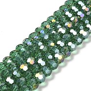 Transparent Glass Beads, 32 Facets, AB Color Plated, Round, Sea Green, 8x7~7.5mm, Hole: 1.5mm, about 66pcs/strand, 18.82''~19.06''(47.8~48.4cm)(EGLA-A035-T8mm-B18)