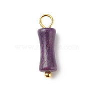 Natural Calcite Pendants, with Golden Tone Brass Findings, Bamboo-Shaped Charm, Dyed & Heated, 17.5x5mm, Hole: 2.5~2.7mm(PALLOY-JF01840-01)