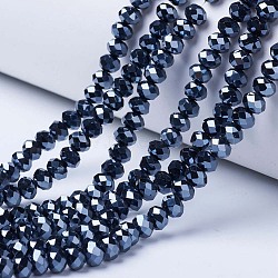 Electroplate Glass Beads Strands, Pearl Luster Plated, Faceted, Rondelle, Black, 10x8mm, Hole: 1mm, about 65~66pcs/strand, 20.8~21.2 inch(53~54cm)(EGLA-A034-P10mm-A18)