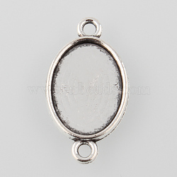 Antique Silver Tibetan Style Alloy Flat Oval Cabochon Connector Settings, Cadmium Free & Lead Free, Tray: 18x13mm, 29x16x2mm, Hole: 2mm(X-TIBE-M022-06AS)